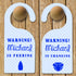 Personalised Baby Warning Door Hanger in Blue