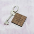 Square Wooden Key Ring - Initial decorated with leaves